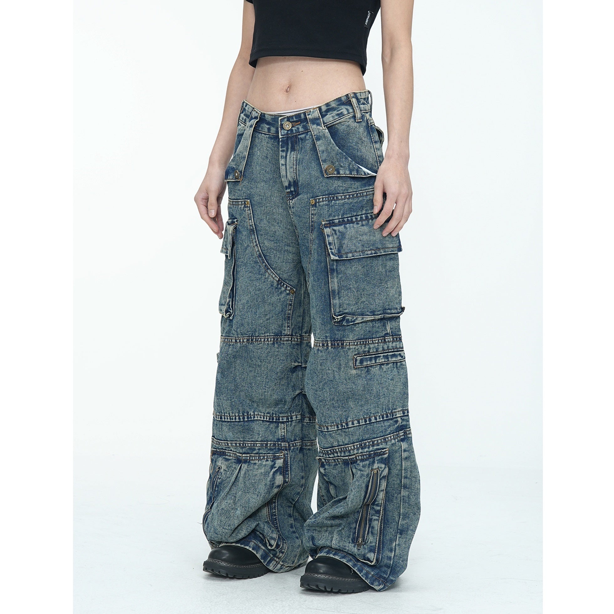 Retro Wash Cargo Style Loose Jeans MW9753