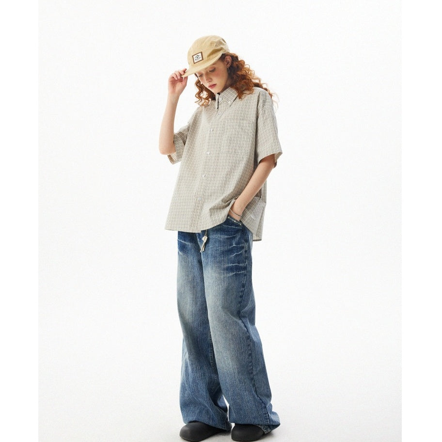 Casual Loose Check Short Sleeve Shirt MW10086