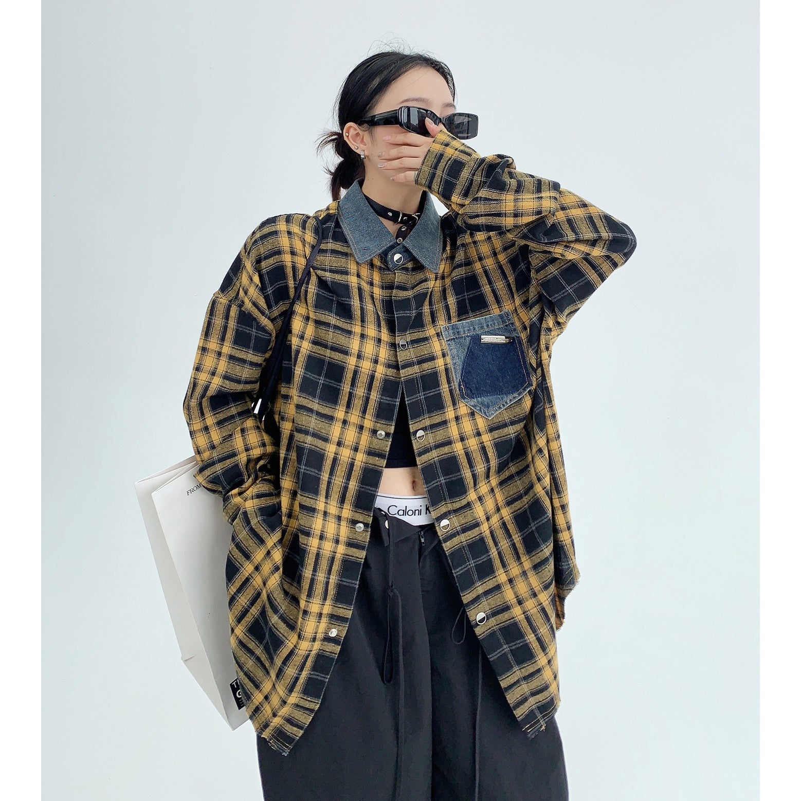 Retro Oversize Plaid Long-sleeved Shirt MW9435