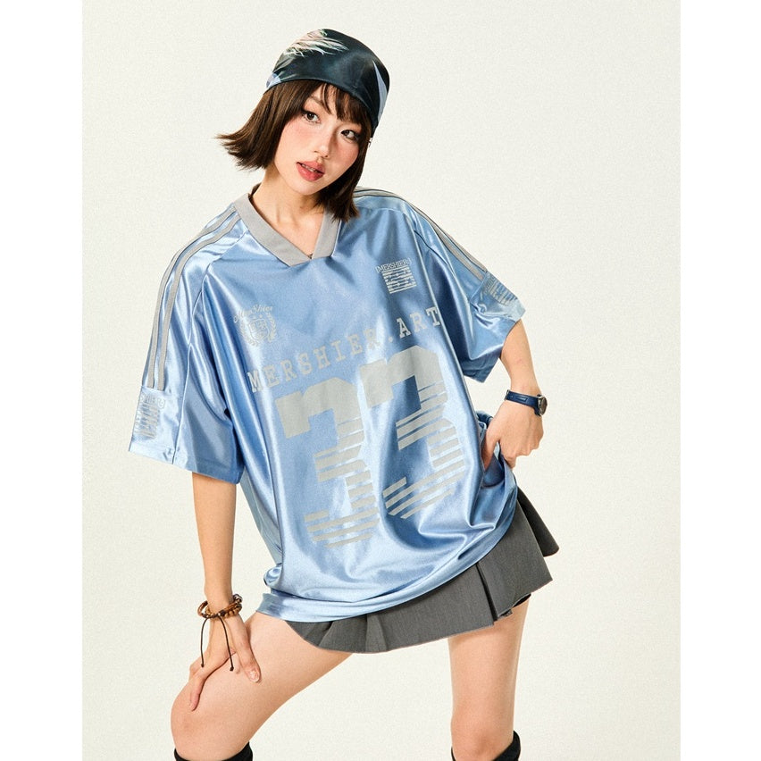 V-neck 33-Letter Sports Style T-shirt MW10104