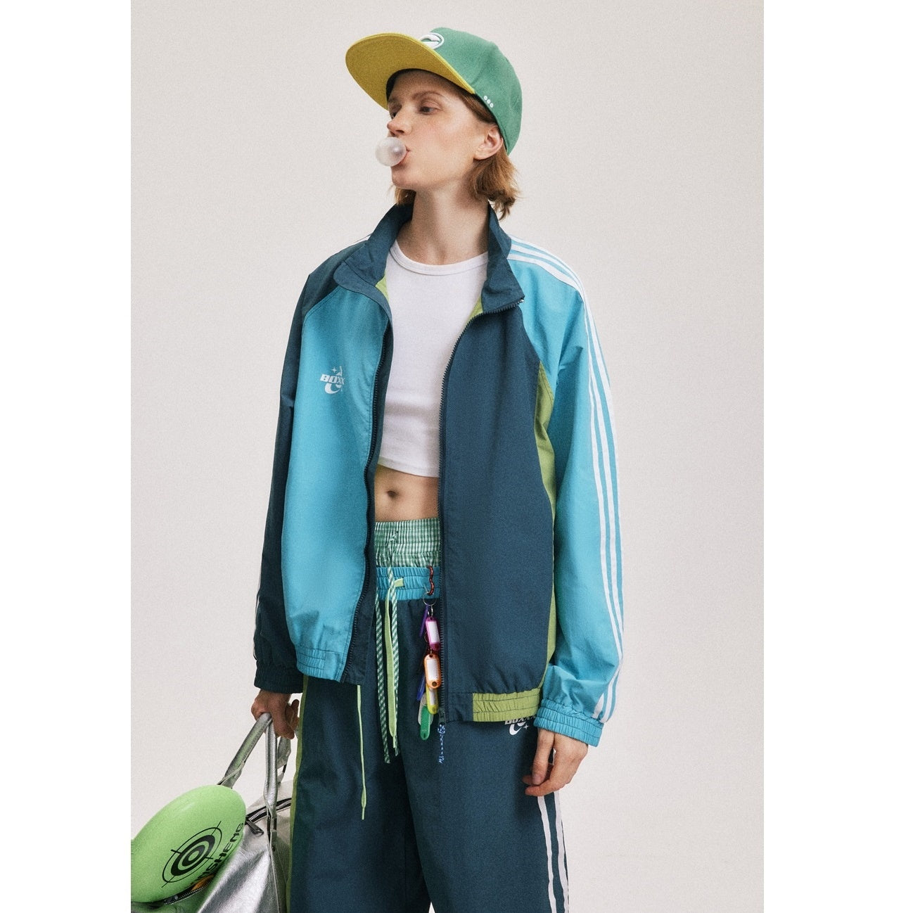 Color-Blocked Stand Collar Track Jacket BX008