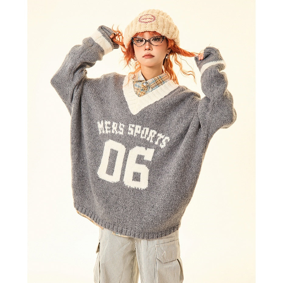 Vintage College Style Monogram Embroidered Sweater MW9428