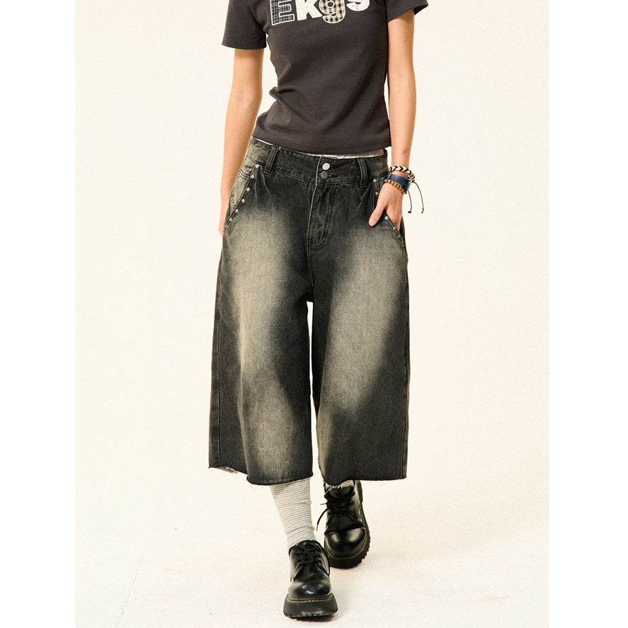 Studded Vintage Loose Cropped Denim Pants YS7010