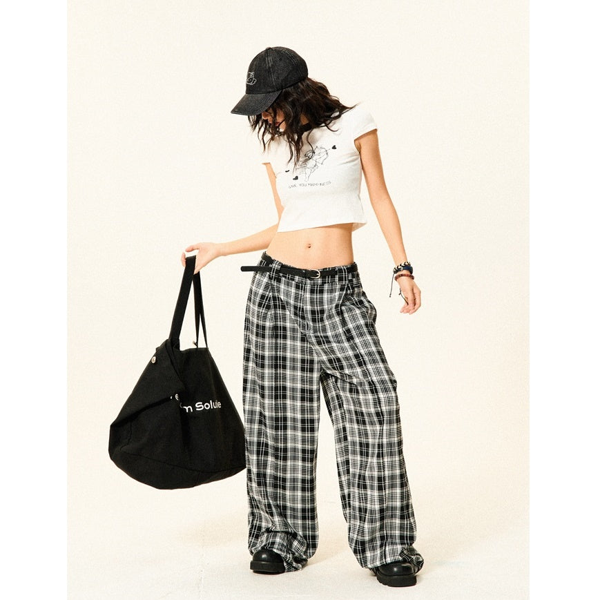 Monotone Plaid Low-waisted Wide-leg Pants YS7009