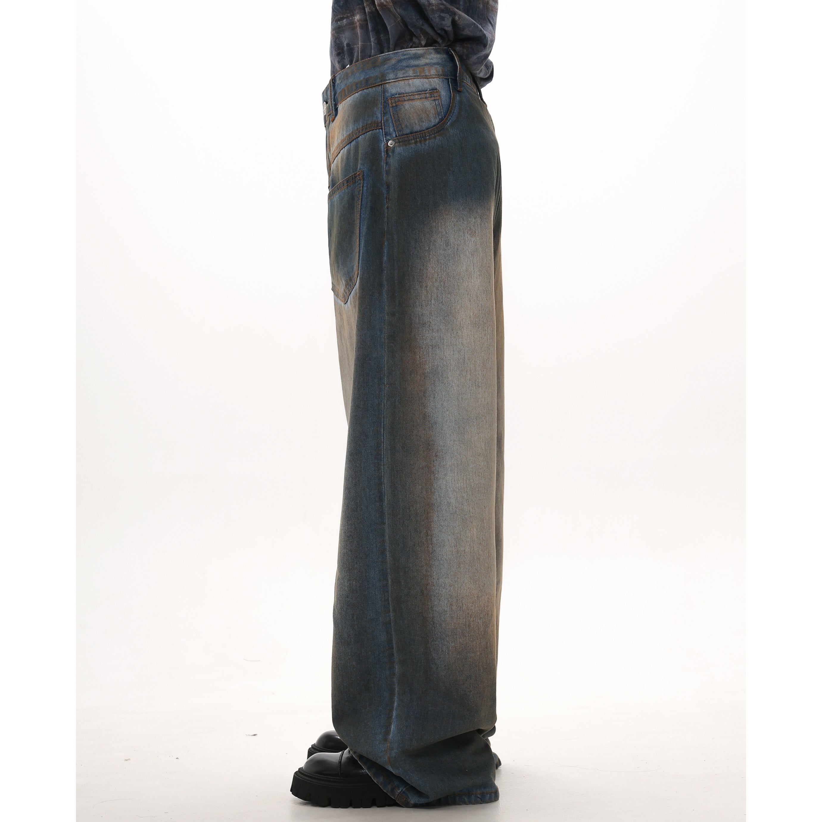 Vintage Wash Distressed Loose Straight Wide-leg Pants GB7039