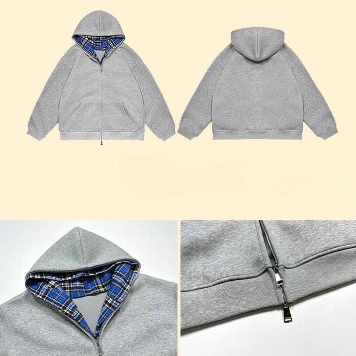 Fake 2Piece Design Plaid Shirt Stitch Hooded Parka HG7194