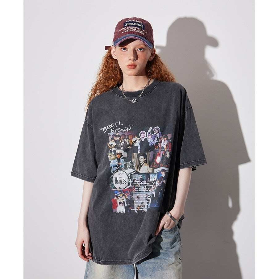 Musician Print Wash Loose T-shirt BT7013