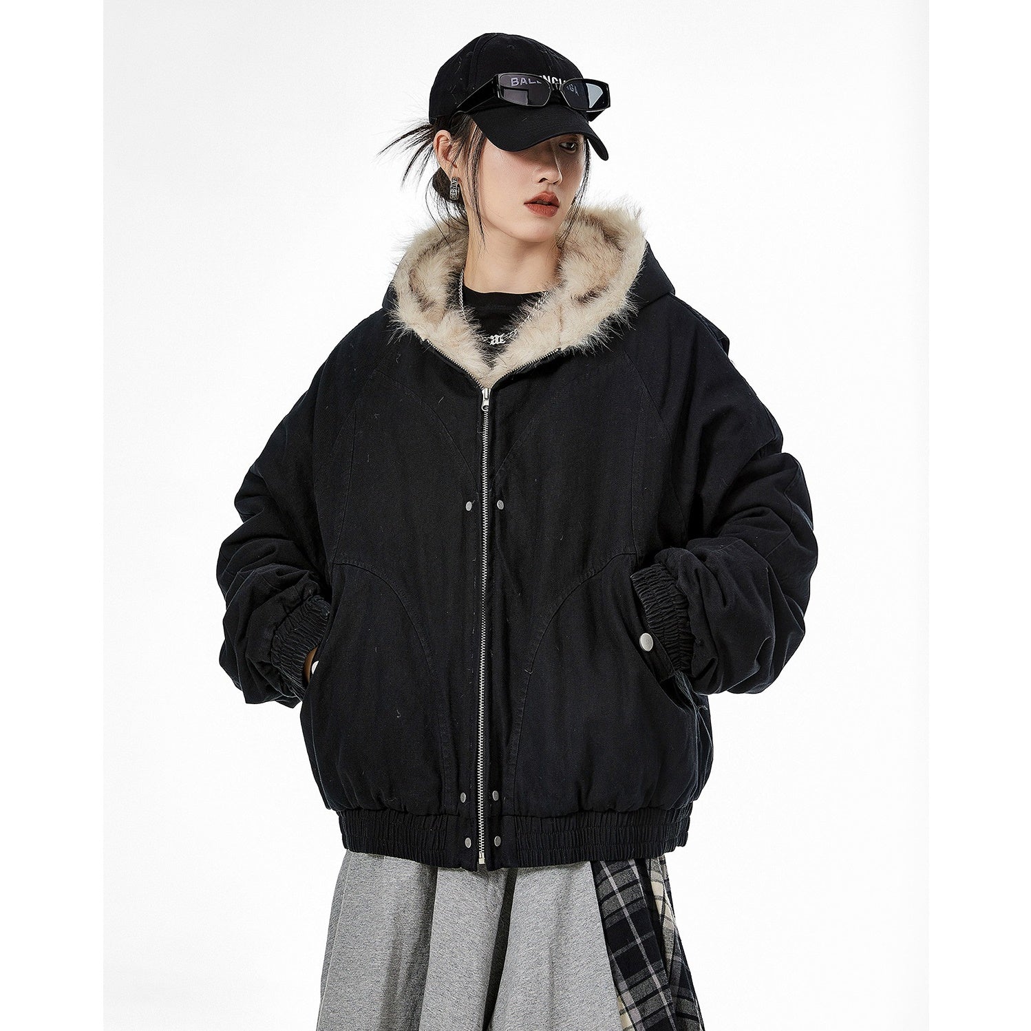 Fur Stitch Loose Hooded Quilting Jacket MW9668