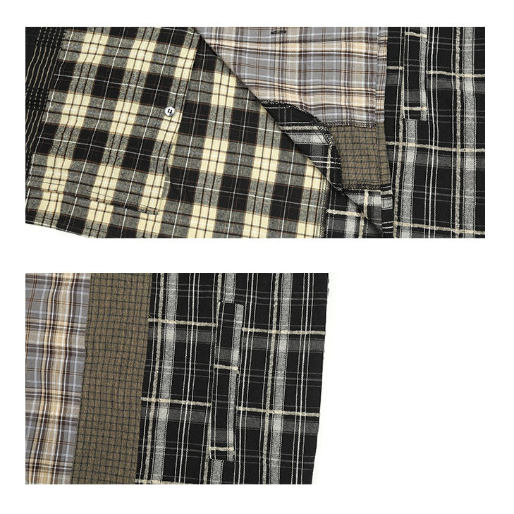 spliced plaid long-sleeved shirt EZ096