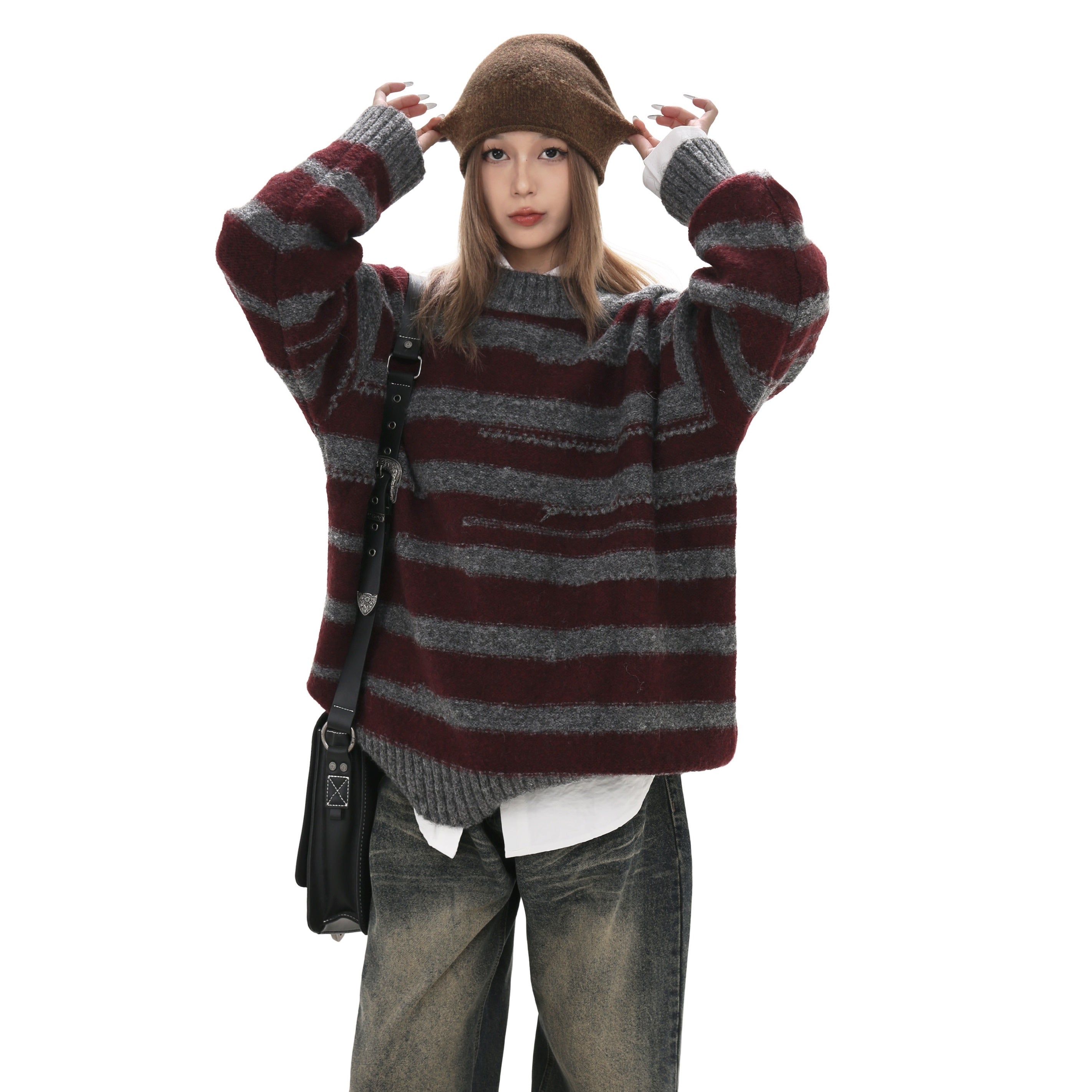 Drop Shoulder Loose Border Sweater GB7007