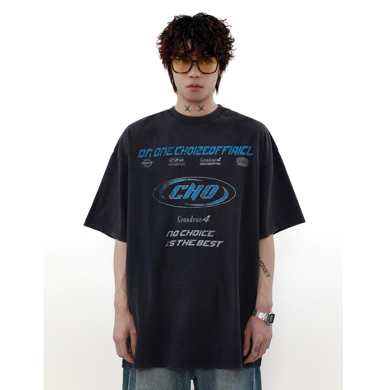 Retro Wash Crackle Monogram Print T-Shirt MR8022