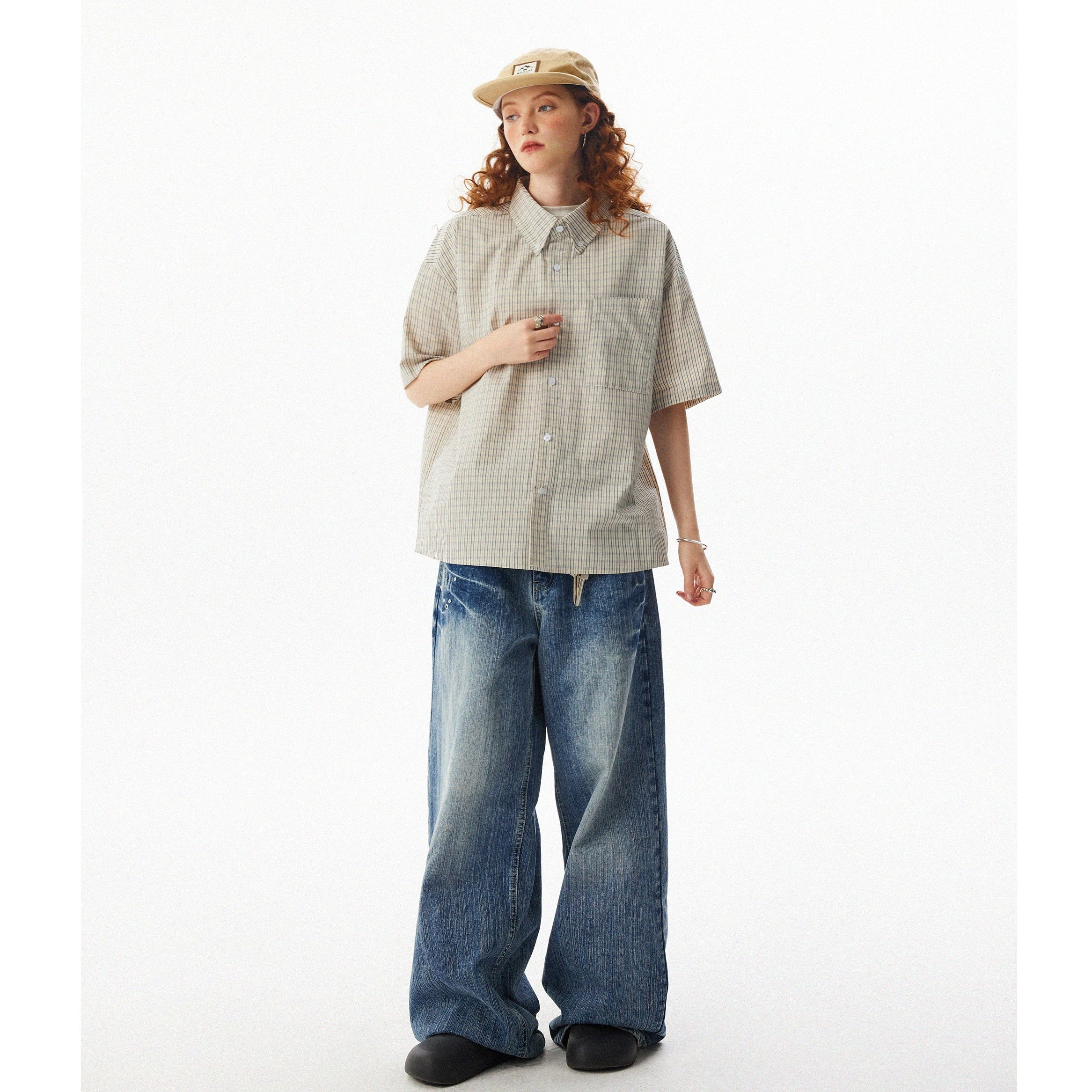 Casual Loose Check Short Sleeve Shirt MW10086