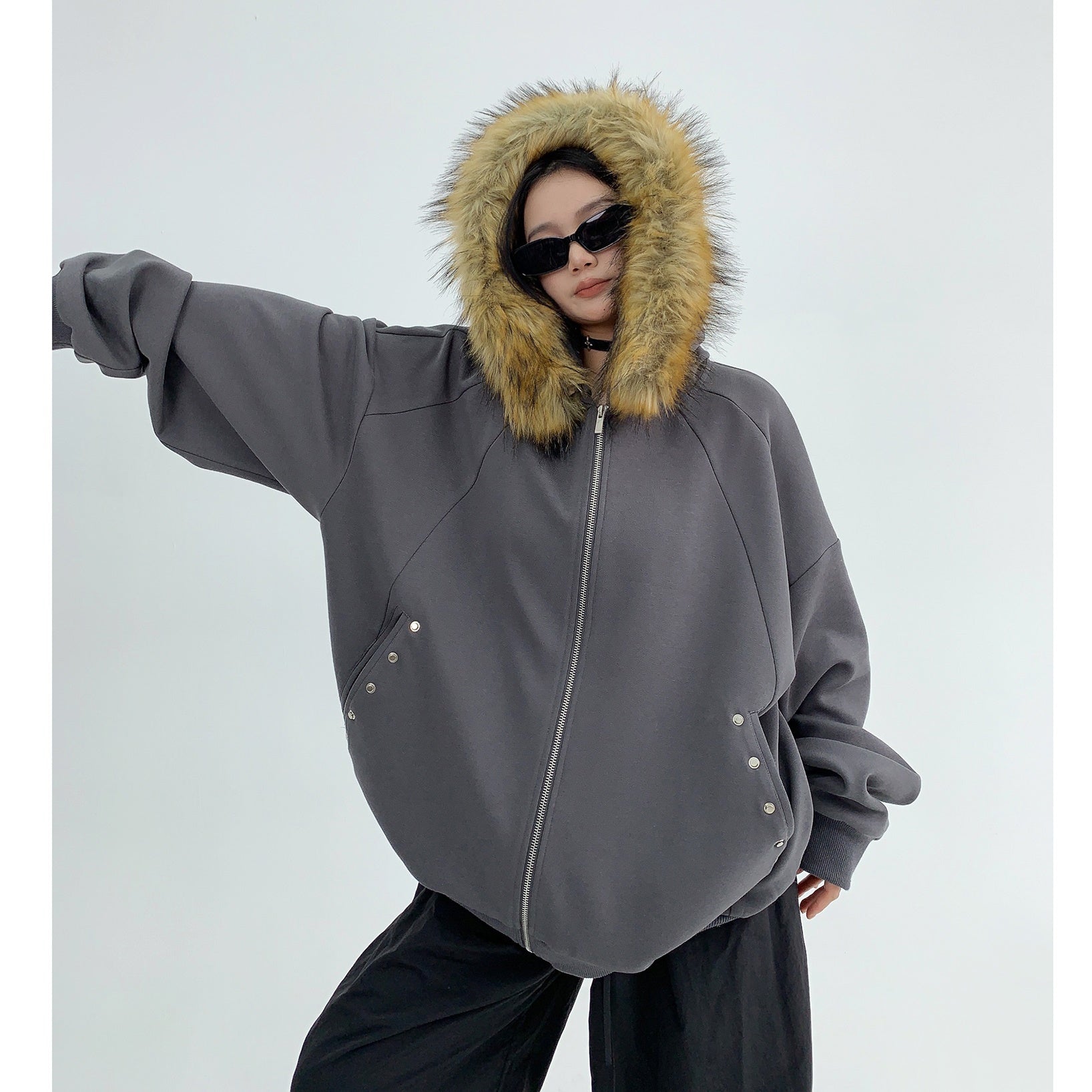 Removable Big Fur Collar Hooded Sweat Parka MW9461