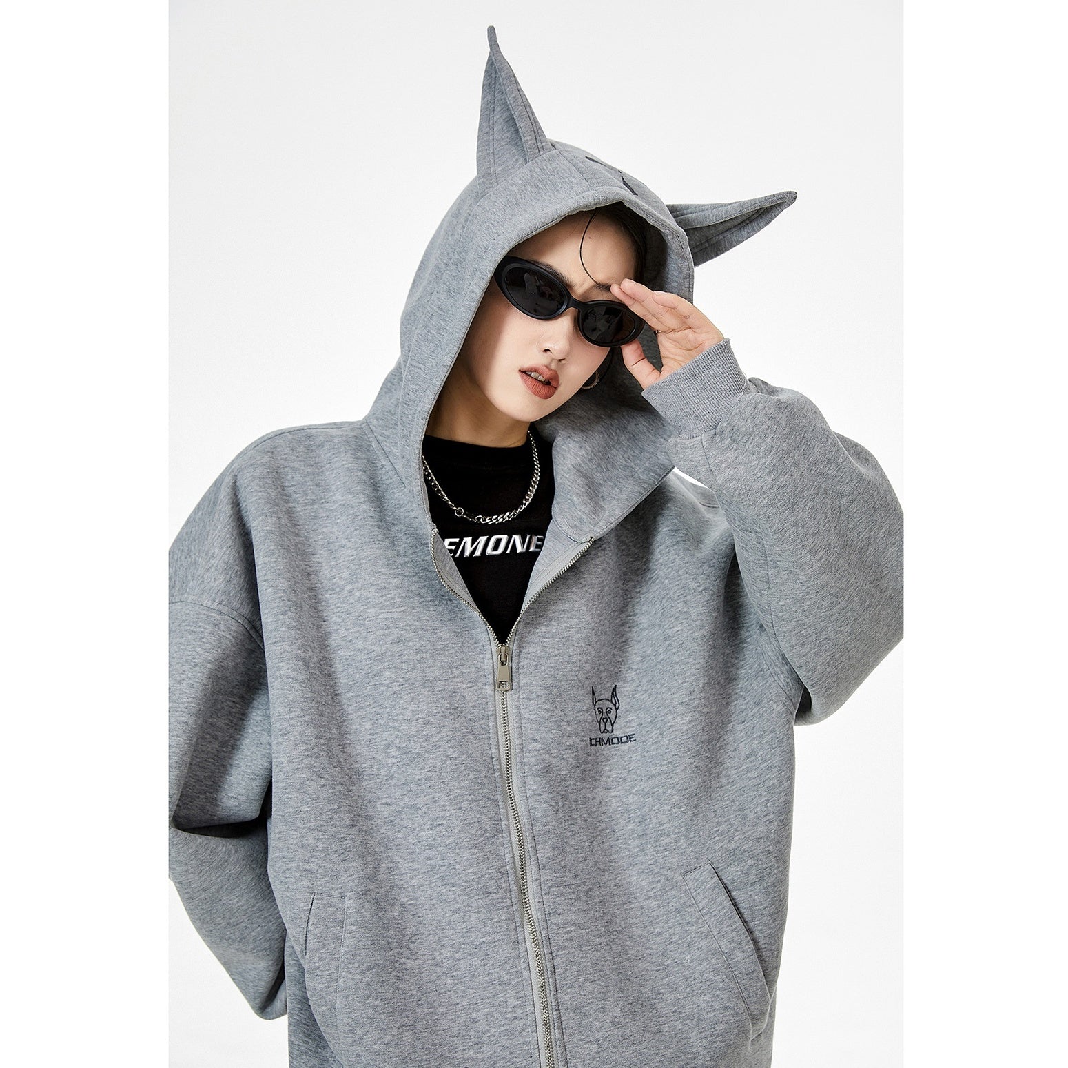 Doberman Ear Hooded ZIP-Up Sweat IC9004