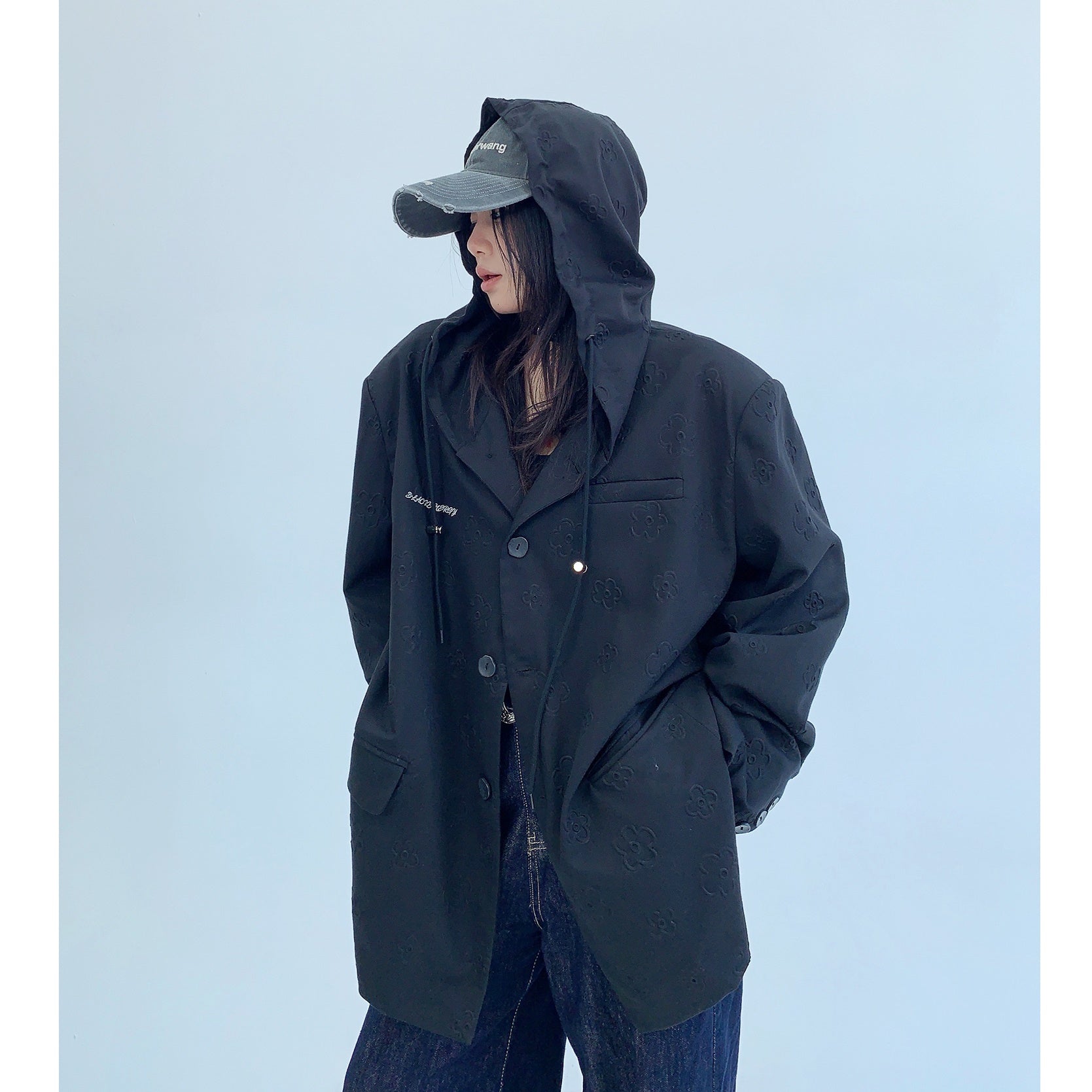 Flower Emboss Hooded OverSize Jacket MW9439