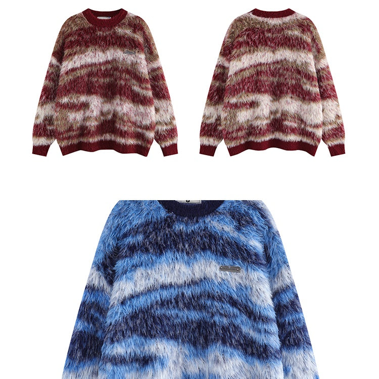 Gradation Border Loose Shaggy Sweater MW9765