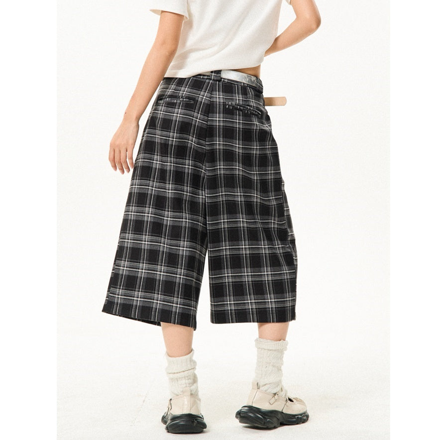 Retro Contrast Plaid Casual Cropped Pants YS7001