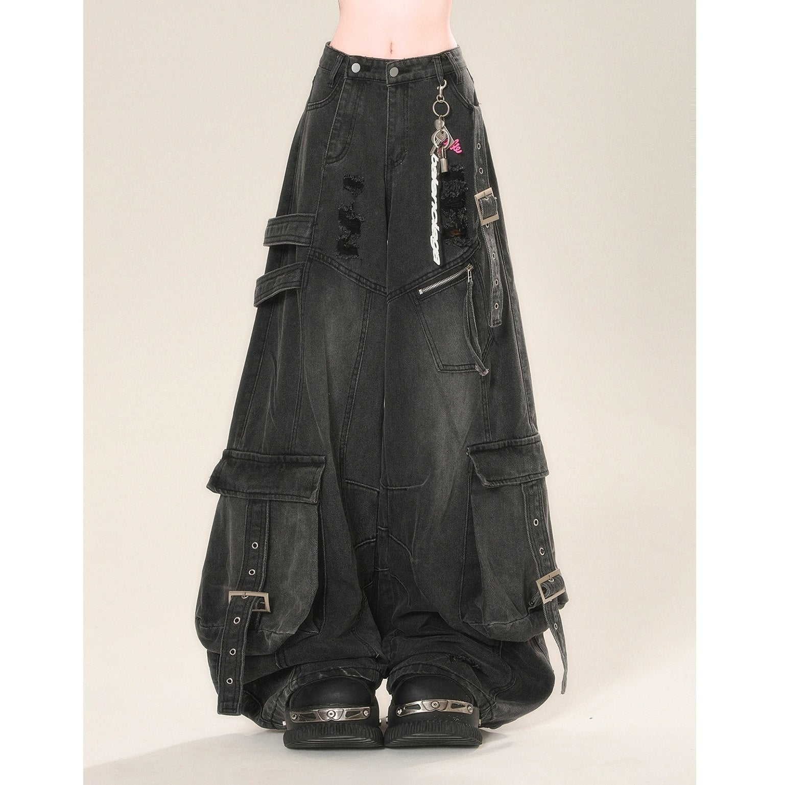 Ripped Wide Buggy Cargo Jeans KK2056