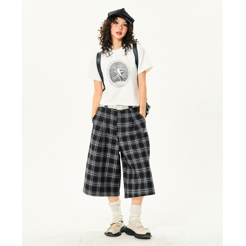 Retro Contrast Plaid Casual Cropped Pants YS7001