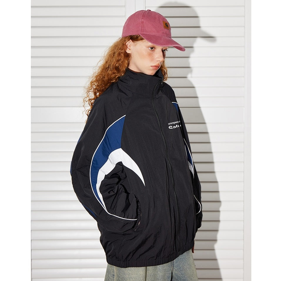 Contrasting Panel Retro Sports Zip Jacket BT7027