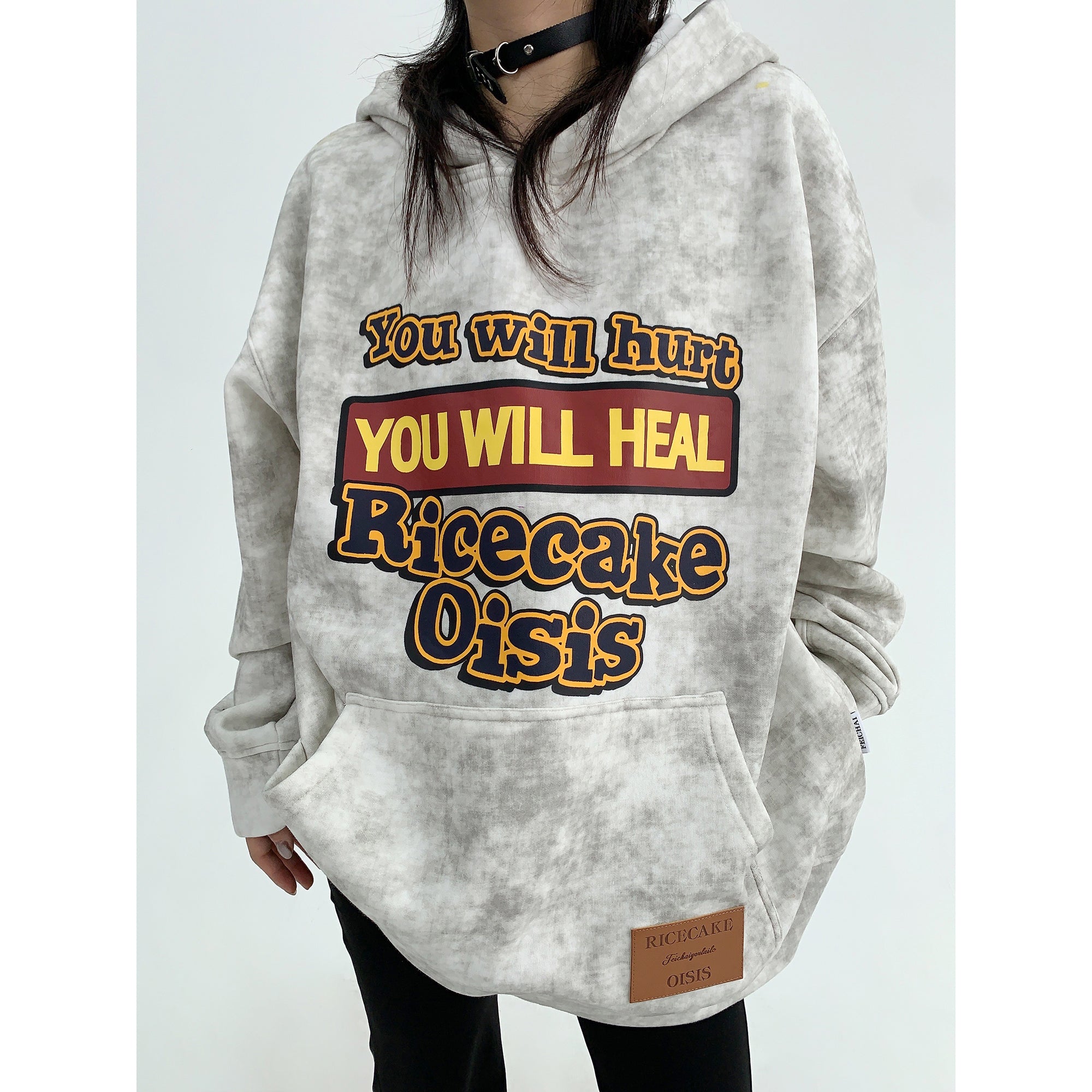 Distressed Pop Logo Printed Loose Hoodie MW9557