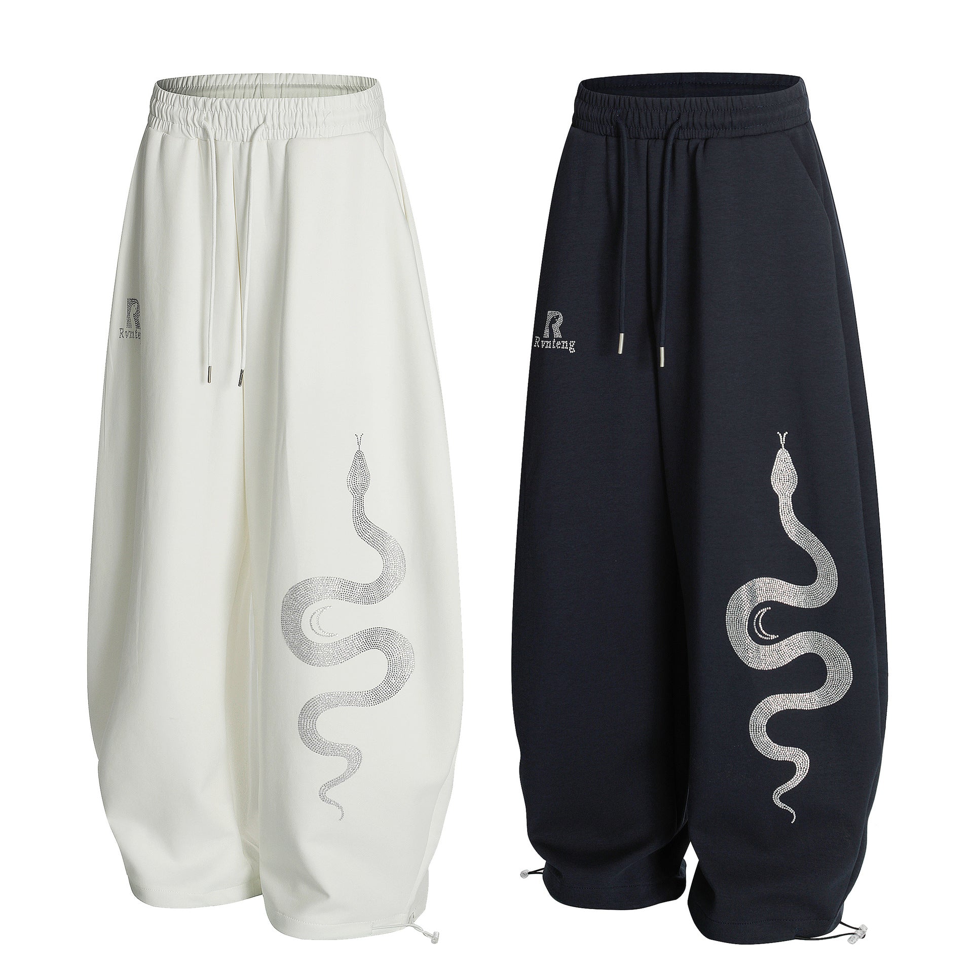 Snake Rhinestone Wide Curve Sweat Pants MW10388