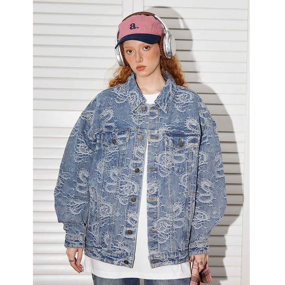 Dragon Pattern Loose Denim Jacket BT7036