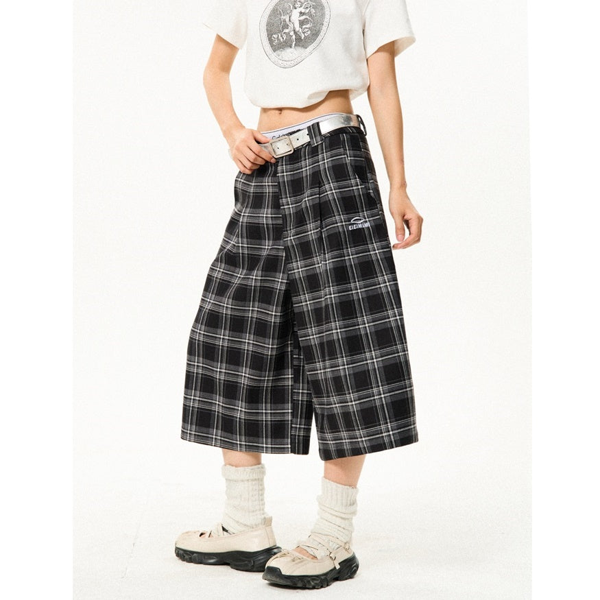 Retro Contrast Plaid Casual Cropped Pants YS7001