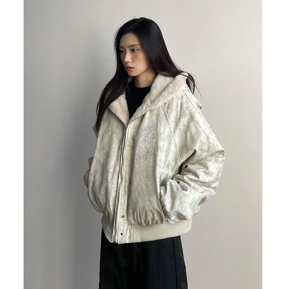 Mottled Fur Hooded Padded Jacket MW9737