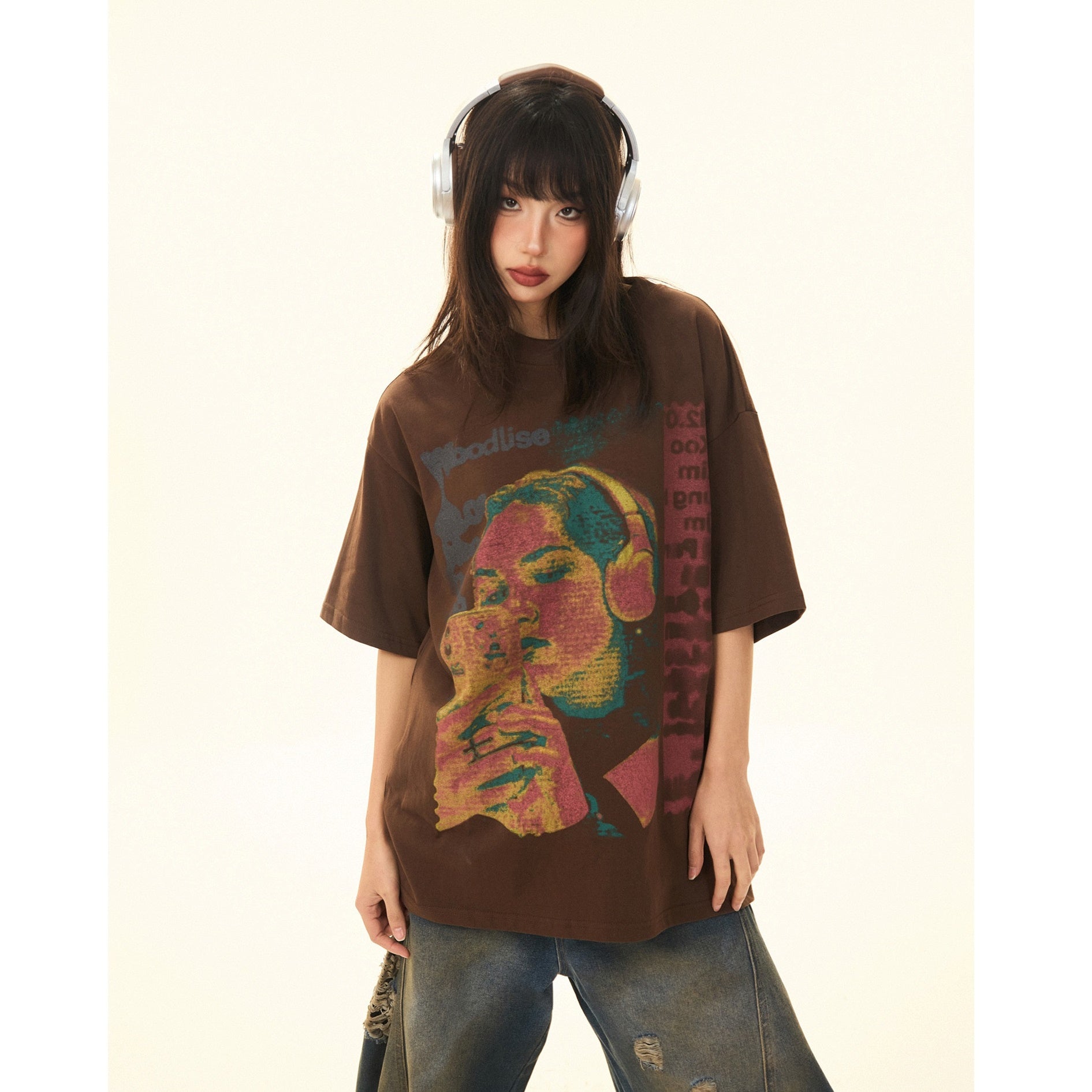 Vintage Character Print Loose T-Shirt MW9284