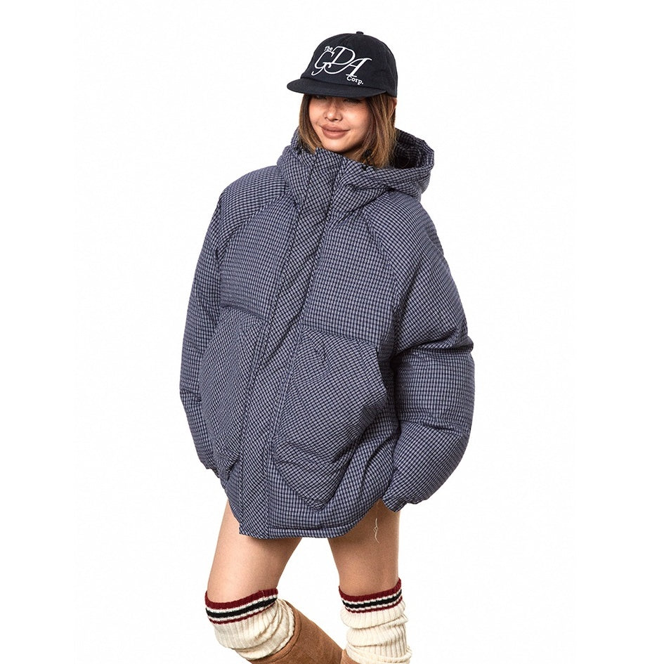 Hooded Retro Plaid Padded Jacket MW9708