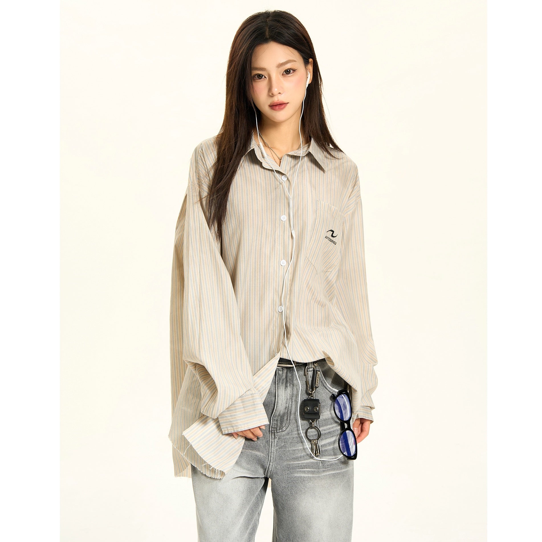 Dirty Style Vertical Stripes Long-sleeved Shirt MW9404