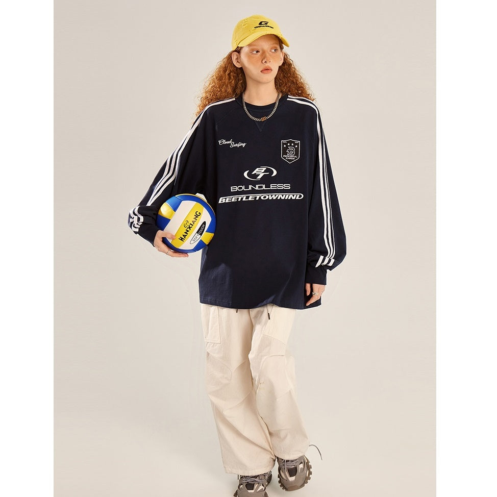 Sports Embroidery Crew Neck Loose Pullover BT7029