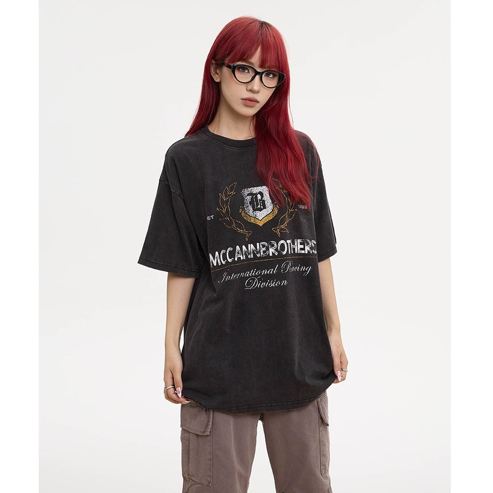 Vintage Washed Distressed Letter Print T-shirt AP7002