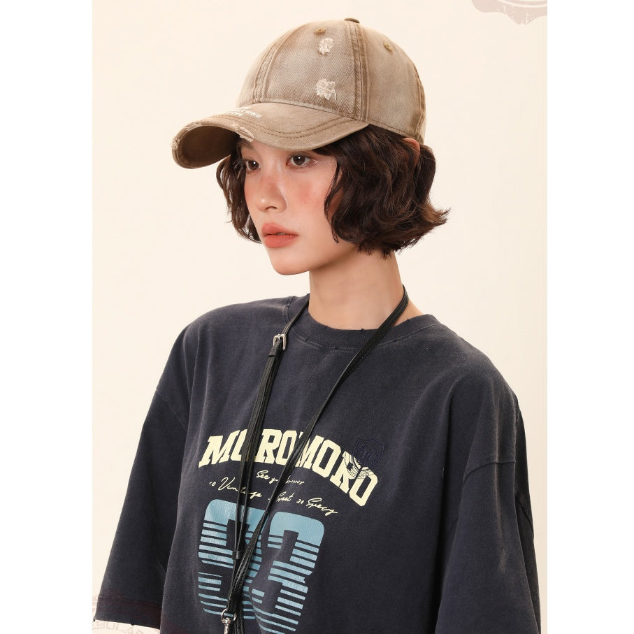 Washed Ripped Wide-brimmed Cap MW10118