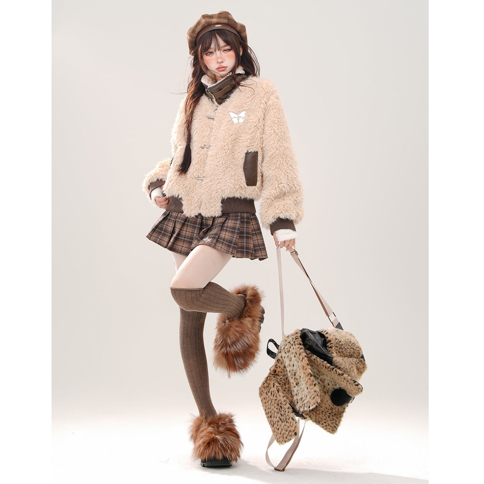 High Neck Boa Fur Short Blouson KK2021