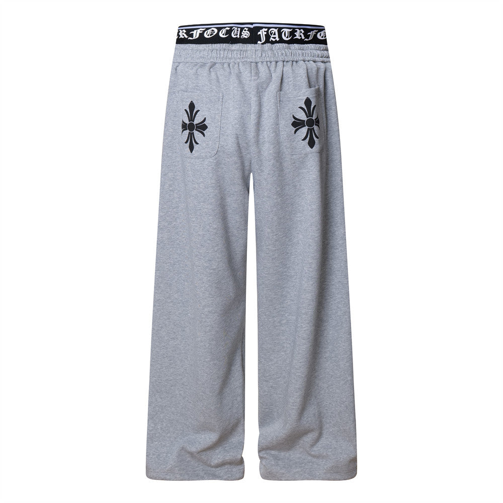 Cross Print Double-Waist Band Sweat Pants MW10389