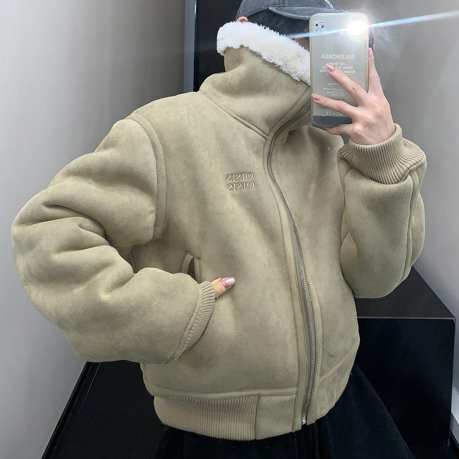 Fake Suede High Neck Boa Jacket MW9750