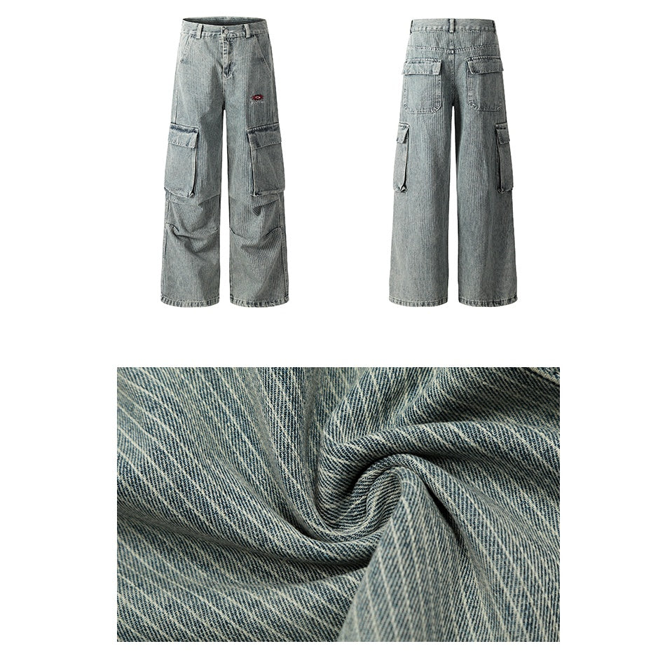 Distressed Stripe Denim Cargo Pants MW9812