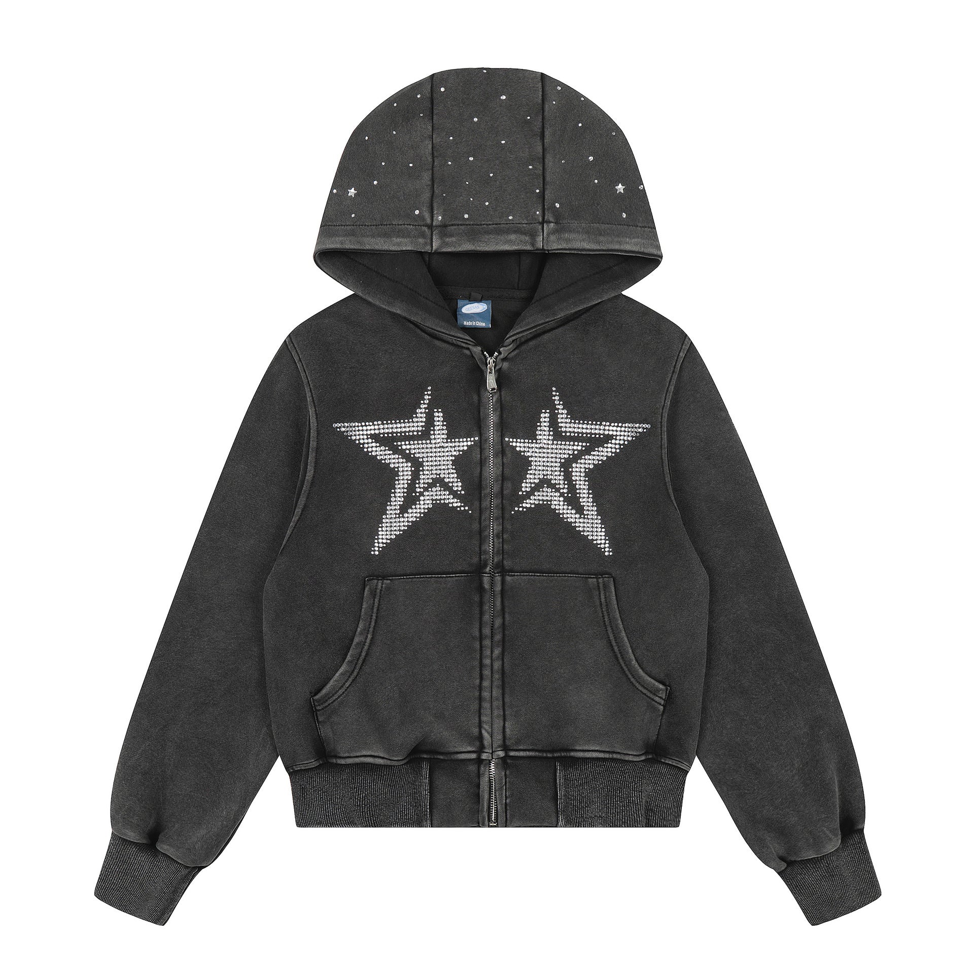 Rhinestone Star Decoration Hooded Parka MW10387
