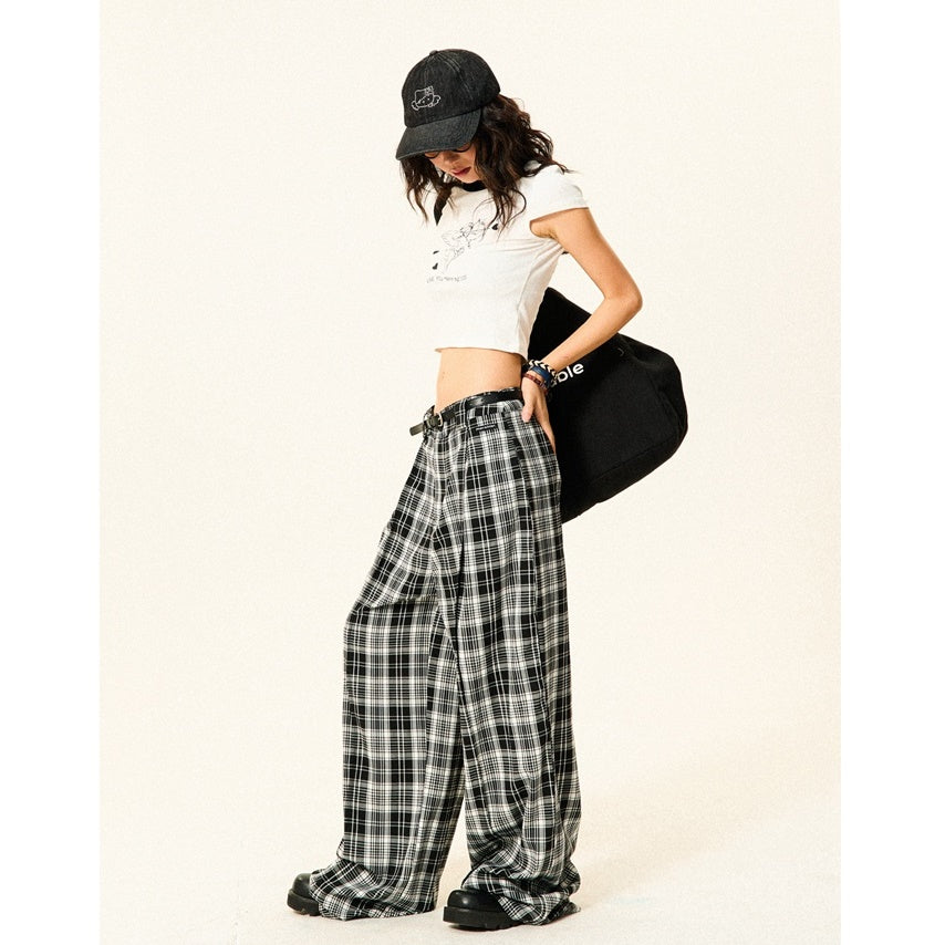 Monotone Plaid Low-waisted Wide-leg Pants YS7009