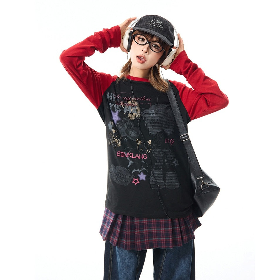 Cartoon Girl Raglan Long Sleeve T-Shirt MW10100