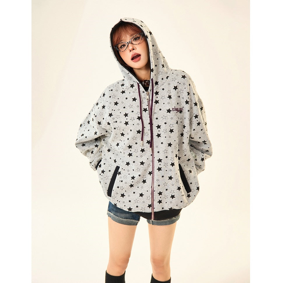 Star Full Print Zip Hooded Parka MW9531