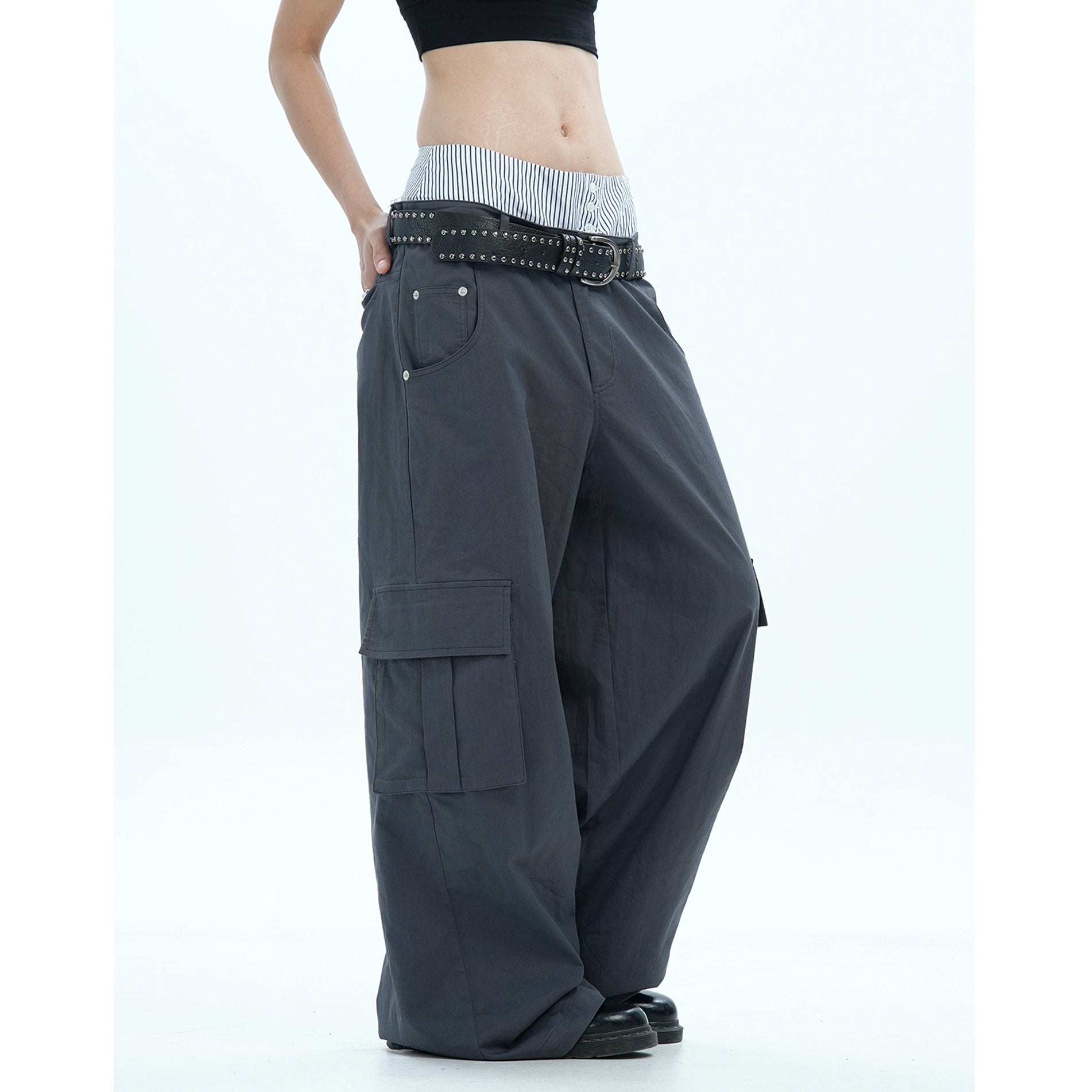 Stripe Design Double Waist Cargo Pants MW9677