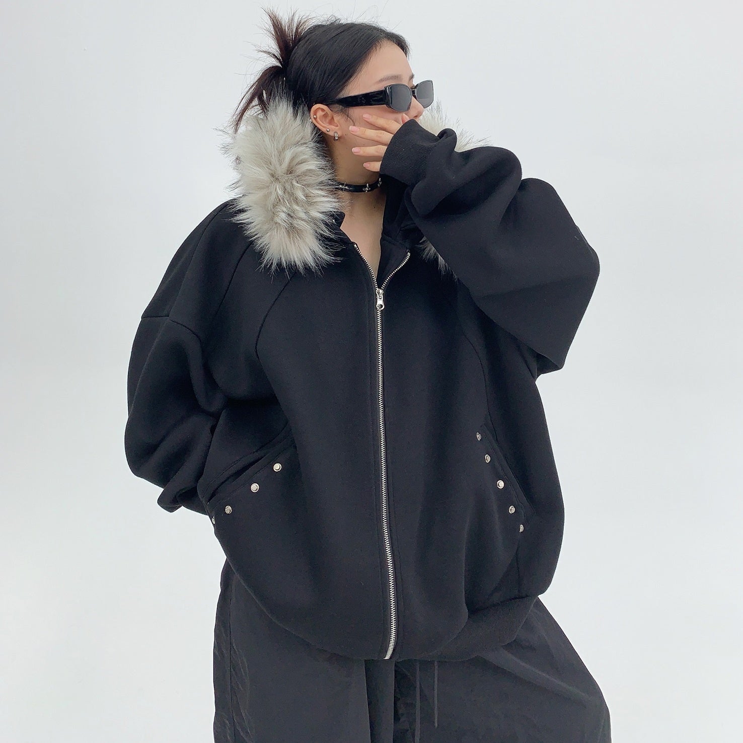 Removable Big Fur Collar Hooded Sweat Parka MW9461