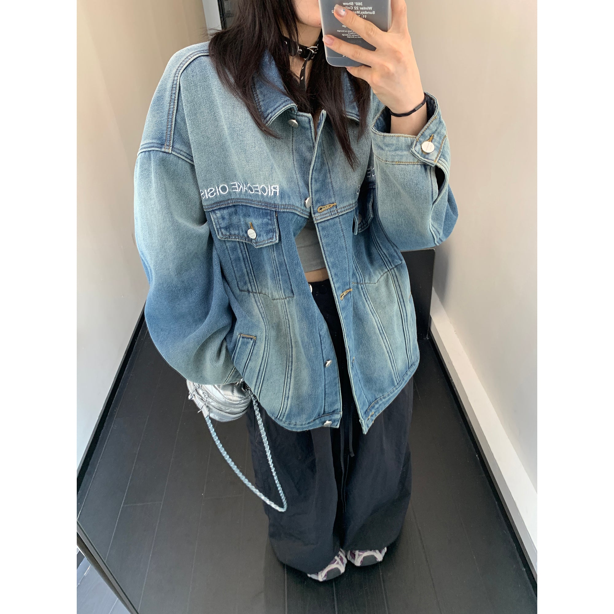 Embroidered Wash Loose Denim Jacket MW9513