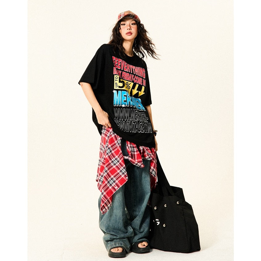 Colorful Letter Loose Pop T-Shirt YS7013