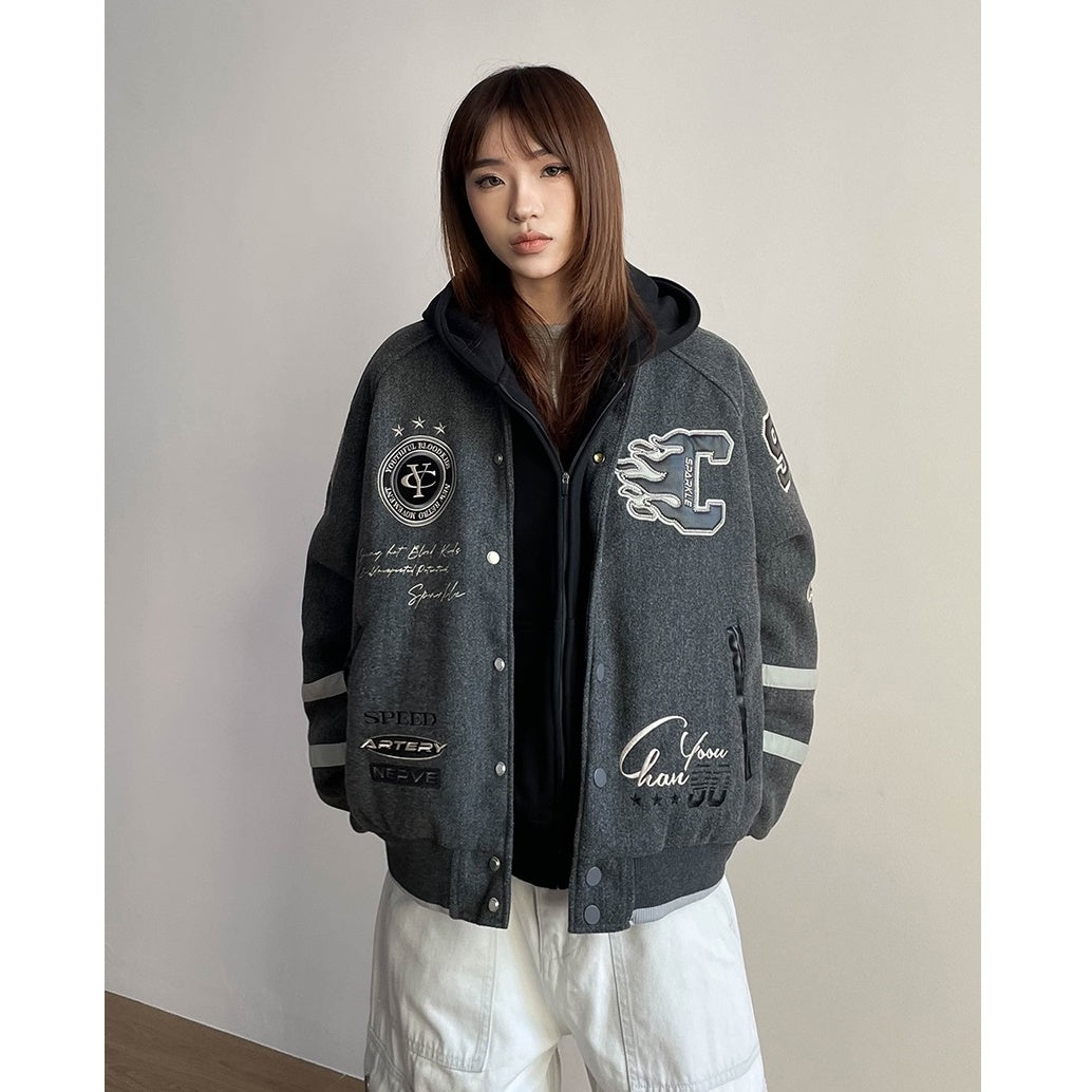 College Style Hooded Stadium Jacket MW9739