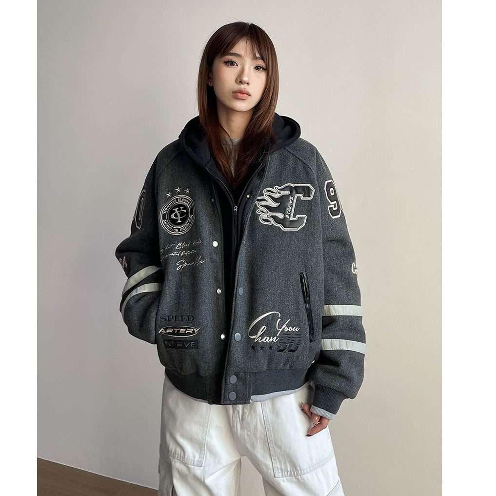 College Style Hooded Stadium Jacket MW9739