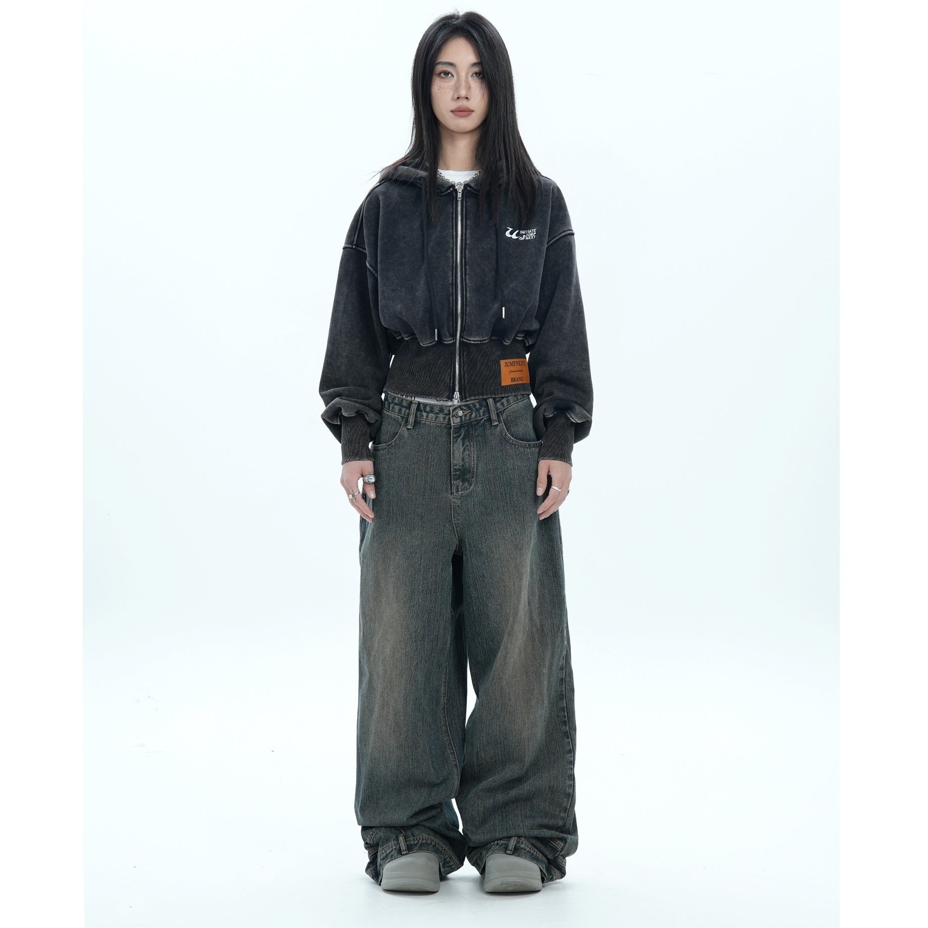 Distressed Wide Waist Cropped Hooded Parka MW9681